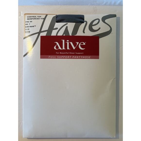 Hanes Alive Control Top Reinforced Toe 810 Pantyhose Barely Black Size F - Picture 1 of 4